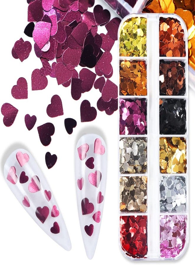 BSBTBZ 3D Nail Glitter Sequins for Valentine's Day Nail Art - Retro Holographic Laser Glitter Flakes Ultra-Thin Heart Nail Art Glitters Sparkle for Acrylic Nail Decoration - 12 Colors - Image 5